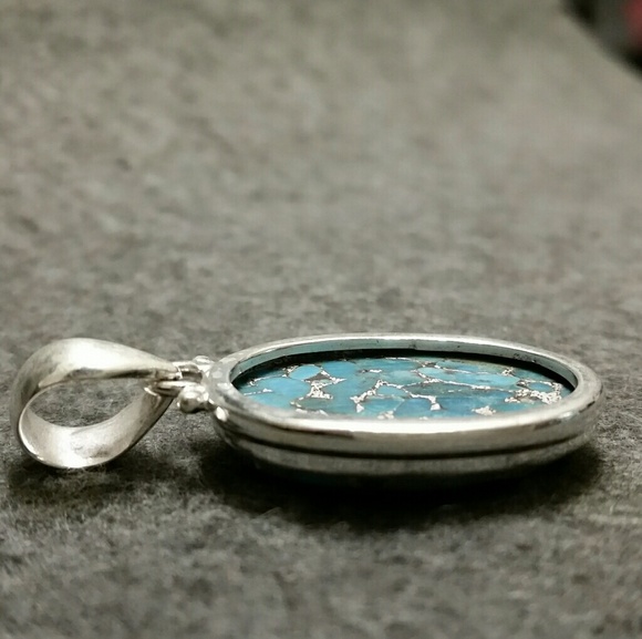 925 Silver Wide Oval Copper Blue Turquoise Pendant - Picture 5 of 7